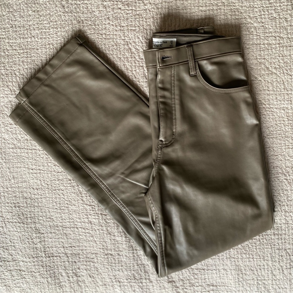 Abercrombie & Fitch Taupe Curve Love Leather 90s Straight  Ultra High Rise Pant